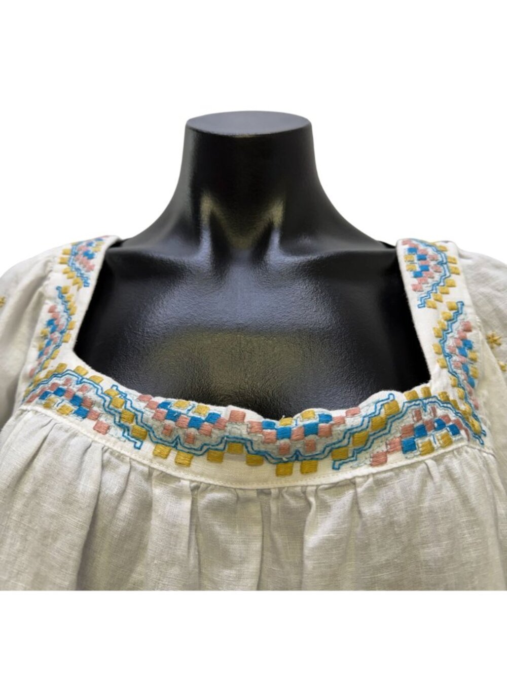 Johnny Was Linen Blouse White Multi Embroidered Floral XL - Picture 5 of 7